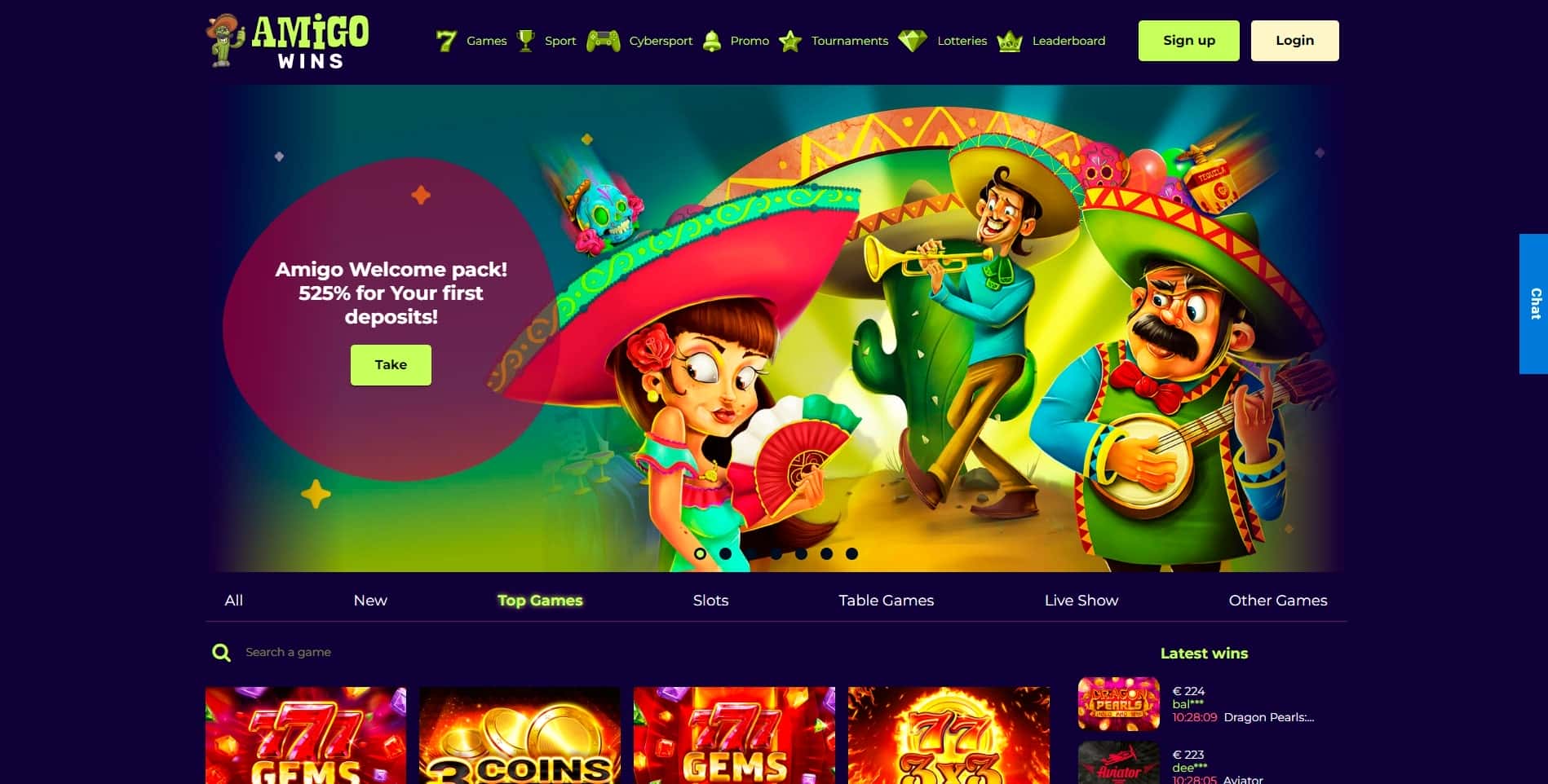 Amigo Wins casino site not on GamStop