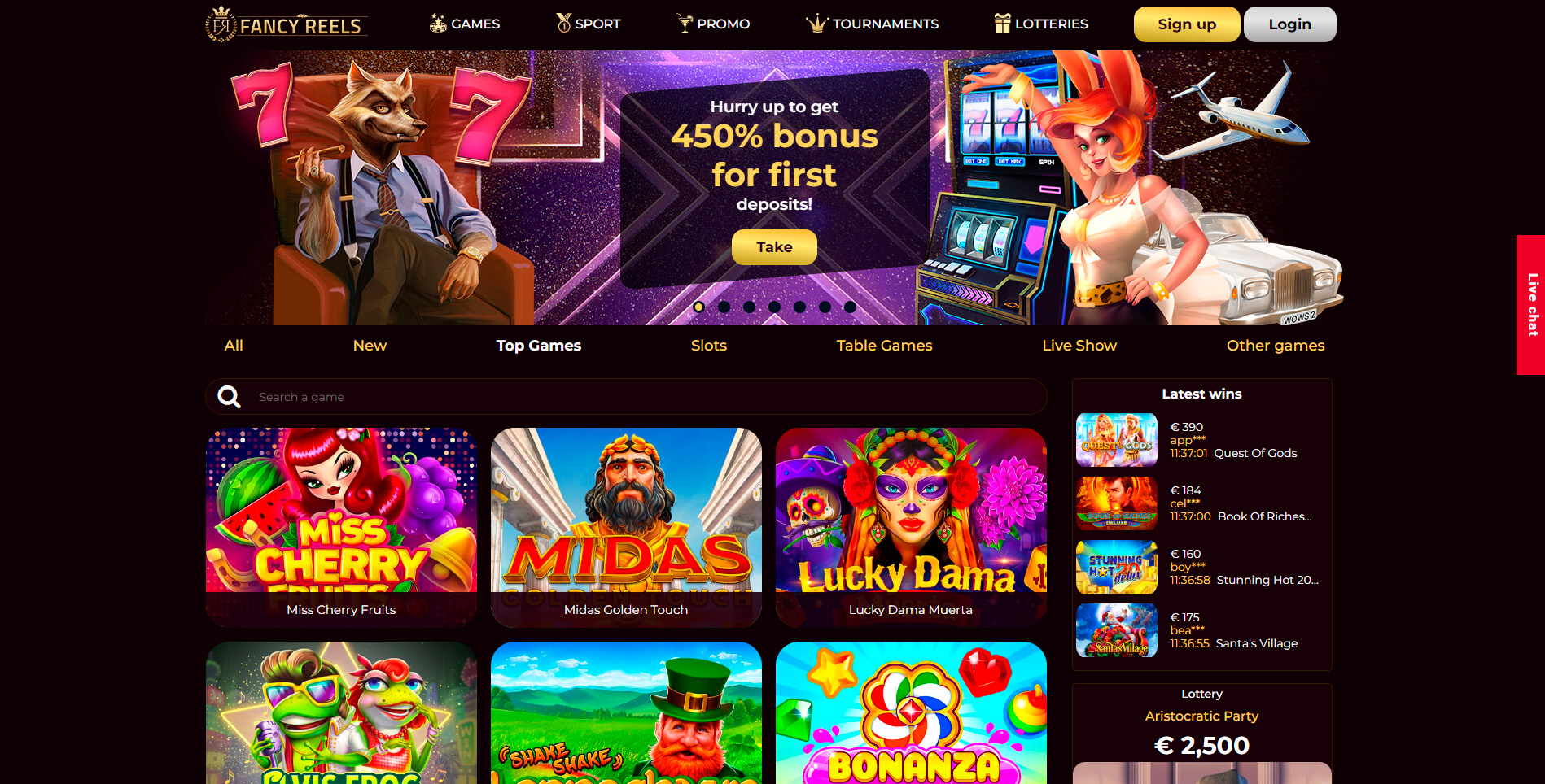 Fancy Reels casino design and interface