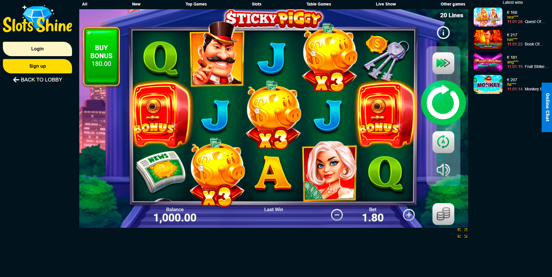 Slots Shine demo game