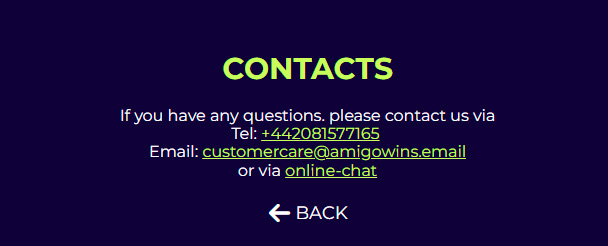 Amigo Wins casino support