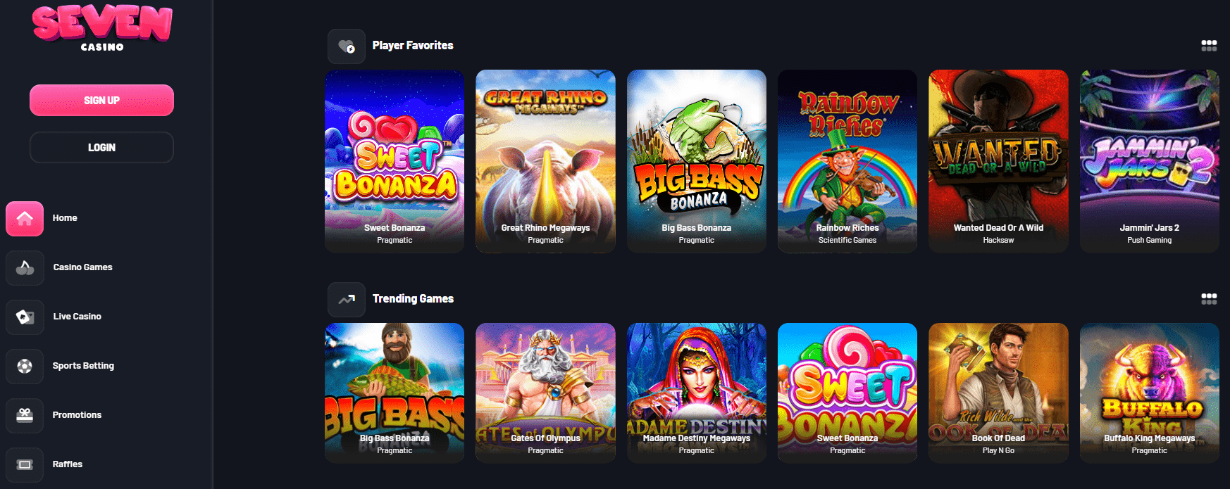 seven casino design and interface