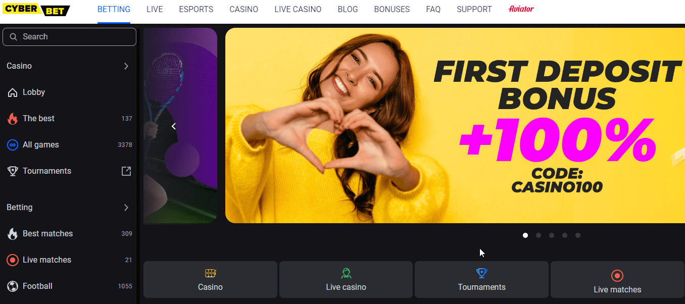 cyber.bet casino design and interface