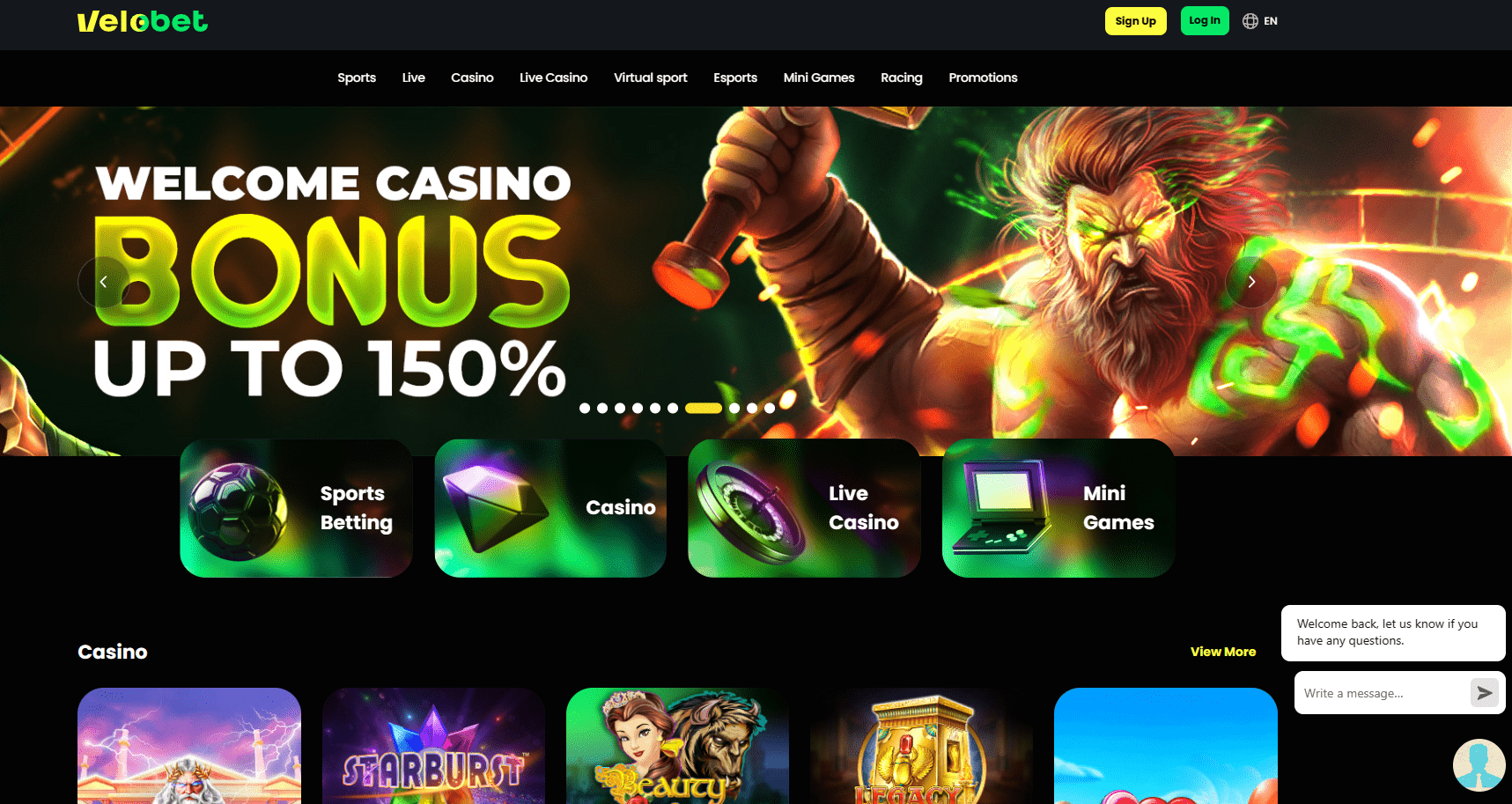 velobet casino design and interface