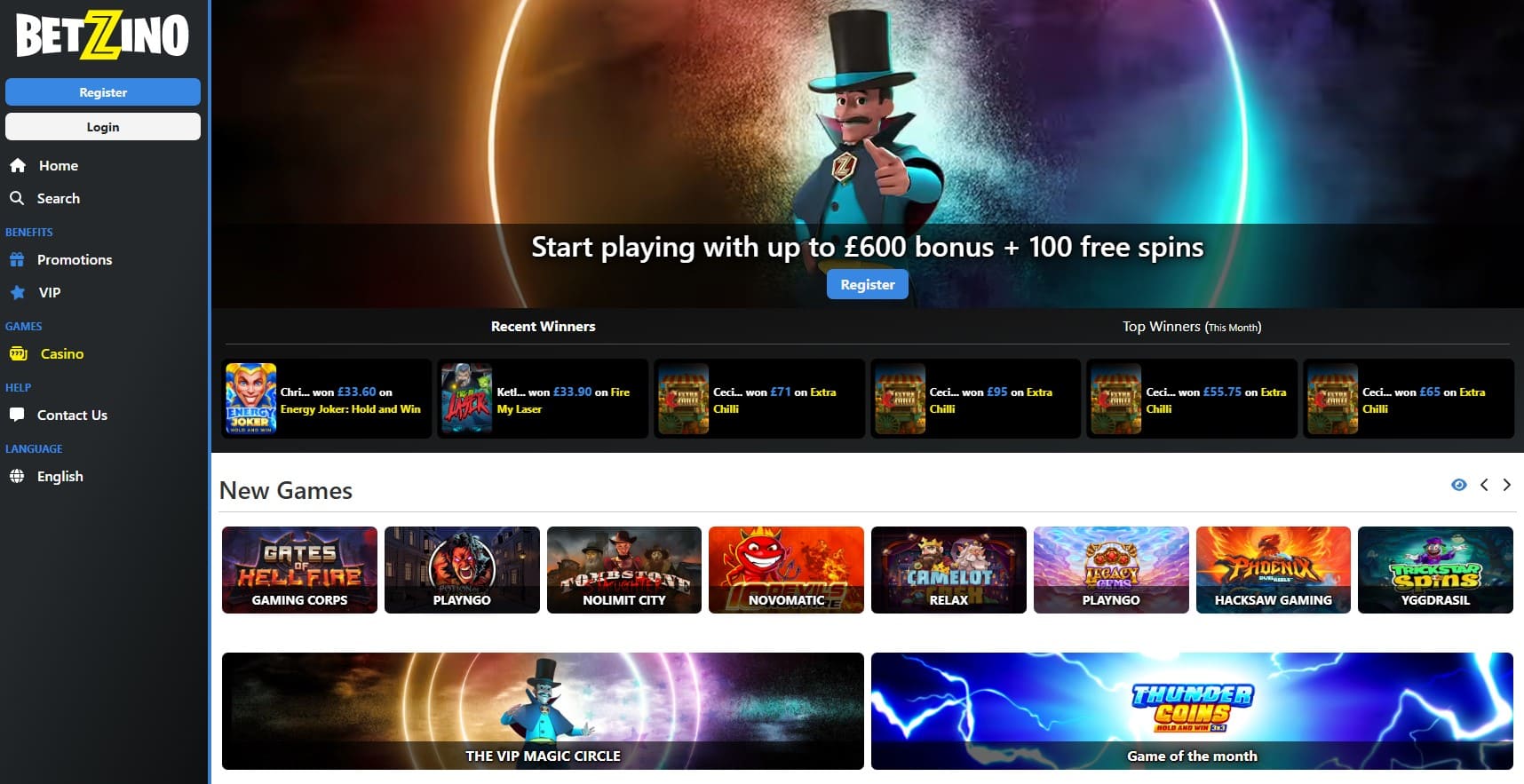 Betzino Casino Homepage