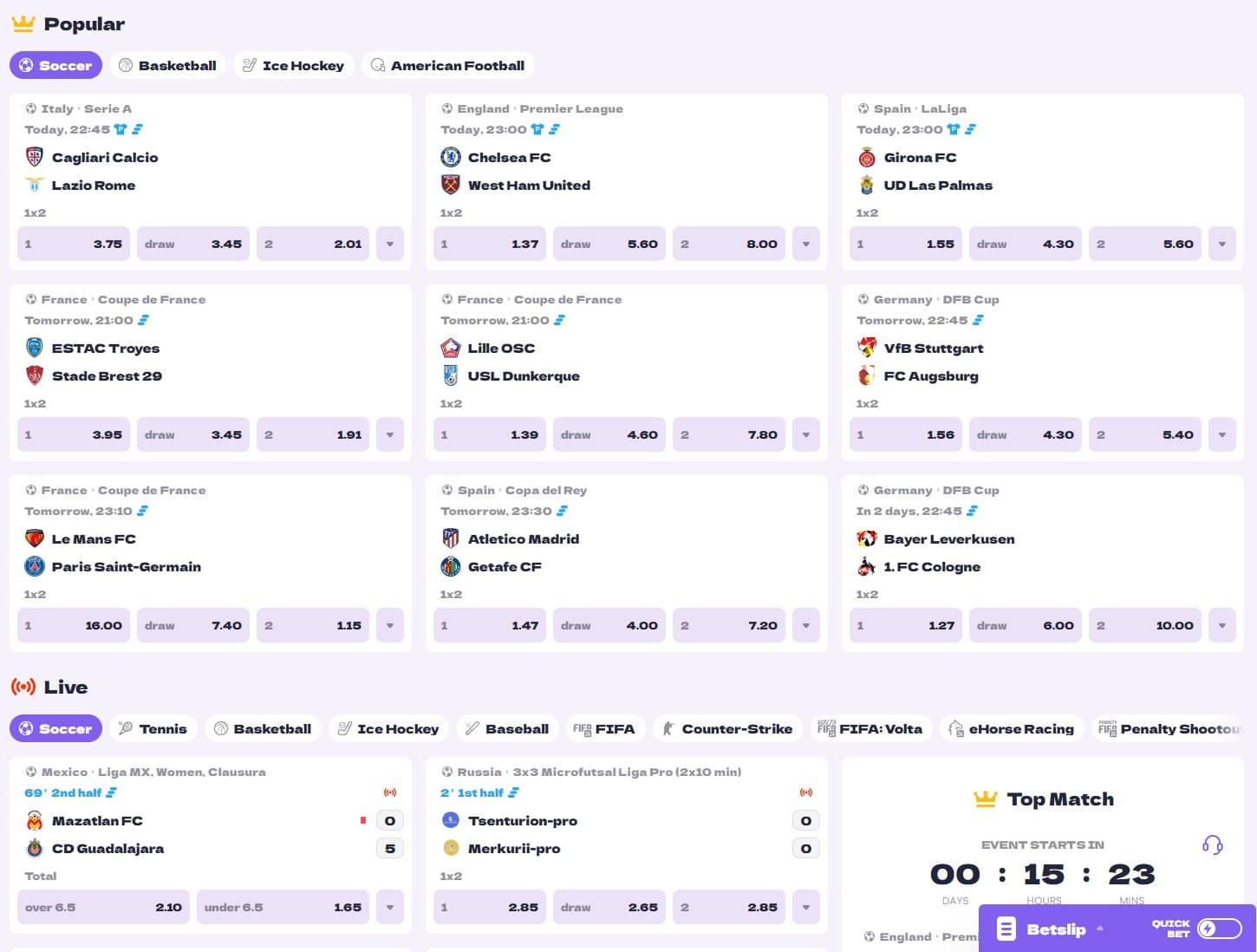 Slotit Betting Section