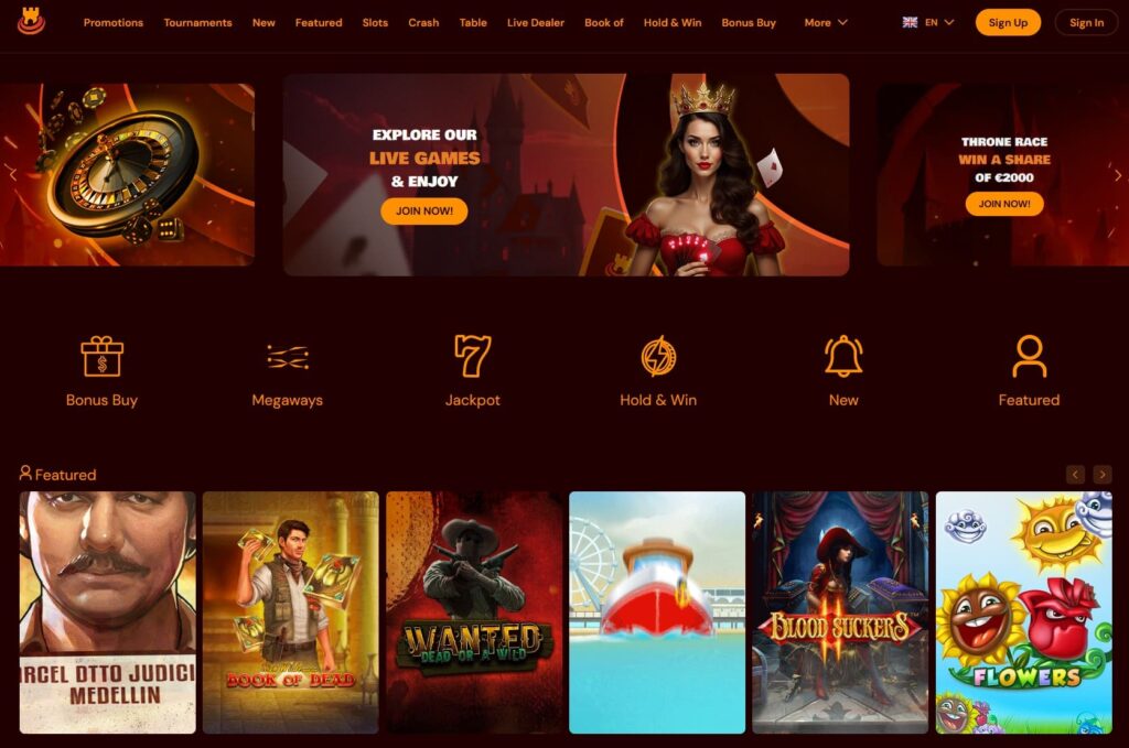 Spinscastle Casino Interface Design