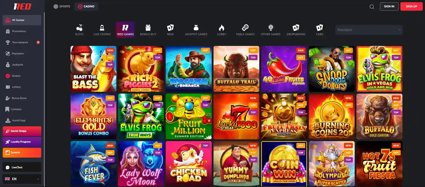 1red casino games