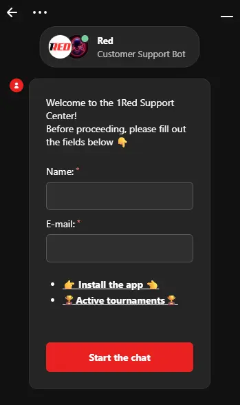1red casino live chat